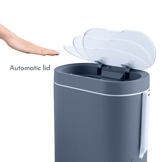 Bathroom Trash Can with Toilet Brush, 2.5 Gallon, Motion Sensor, Grey | Smart Garbage can with lid, Automatic Trash Bin, Waterproof Waste Bin, Bathroom Decor