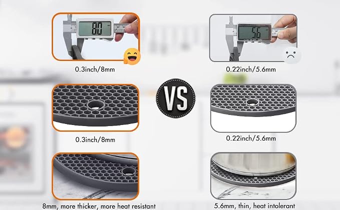 Silicone Trivets for Hot Pots and Pans, 0.31" Thick Trivet Mat for Hot Dishes Set of 4, Heat Resistant Durable Flexible Silicone Mat Pot Mat for Countertop, Easy to Wash and Dry, Dark Gray