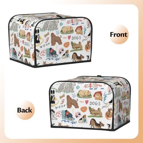 Toaster Cover 4 Slice with Dog Pattern Dustproof Protection | Waterproof Fingerprint Wide Slot Reusable for Kitchen Small Appliance