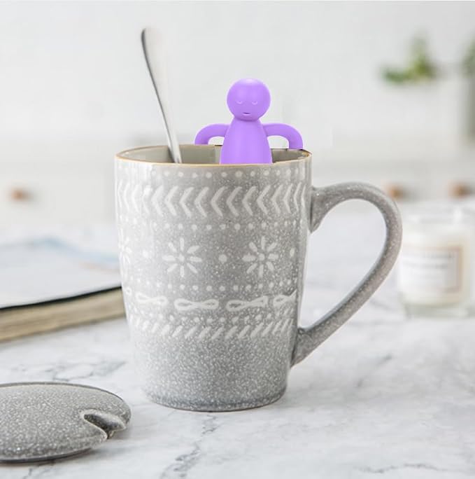 Loose Leaf Tea Steeper Infuser Extra Fine Mesh Stainless Steel, Purple | Stainless Steel Fun Person-shaped Design Tea Strainer Filter with Silicone Handle for Loose Tea Ball for Cup Mug