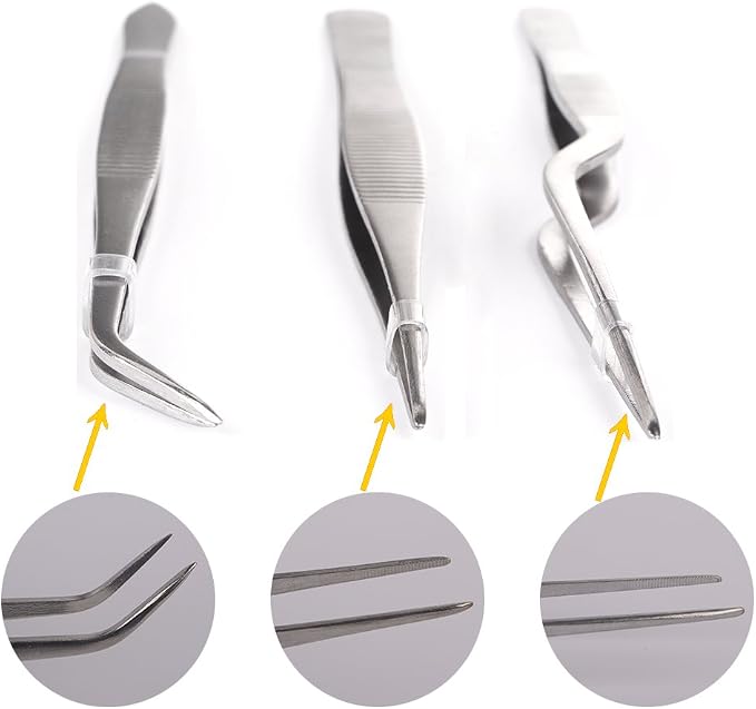 Kitchen Cooking Tweezers Culinary,3 Piece Set Stainless Steel Tweezer Precision Tongs Offset Tip for Cooking Food Design styling(6.3-Inch)