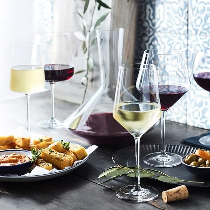 OJA Wine Glasses Set, Crystal Red Hand Blown Wine Glass, Set of 6, 15 oz | Long Stem, Thin Rim, Premium, Perfect for Red or White, Daily Use, Unique Wedding Anniversary or Birthday Gift