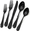 18/10 Stainless Steel Silverware Set for 8, 40 Piece Black Flatware Set | KINGSTONE Teardrop Heavy Cutlery Set, Mirror Polished Knives Fork Spoons Utensils, Dishwasher Safe for Home Kitchen Wedding