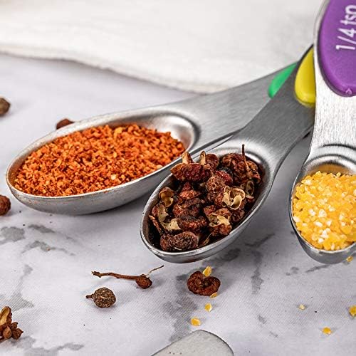 19-Piece Magnetic Measuring Cups and Spoons Set with Lid | BPA-free, dishwasher safe kitchen gadgets. Includes 1 lid, 9 nested cups & 9 magnetic spoons for liquid or dry food.