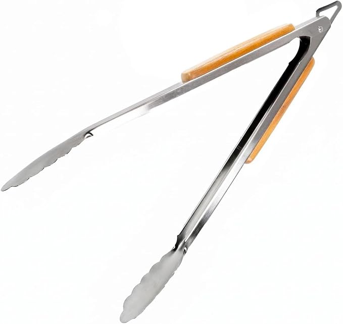 Pro BBQ Tongs for Grill - 17" Professional Grade Barbecue Tongs for Cooking- Solid & Sturdy - Built with 304 Grade Stainless Steel and Acacia Wood - Heavy Duty Built to Last Kitchen essential.