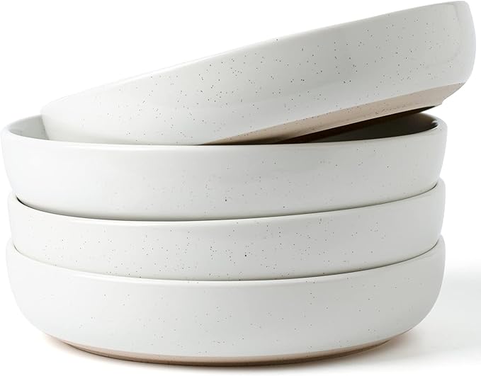 famiware Milkyway 33 oz Pasta Bowls Set of 4, White | Scratch-Resistant Stoneware Salad Bowls, Stackable, Dishwasher & Microwave Safe, Lead-Fre