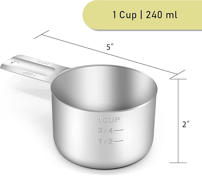 1PCS 1CUP(240ml, 8oz) Measuring Cup, 18/8 Stainless Steel Measure Scoop | High Precision, Food-Grade 304 SS, ‌Rust-Free, Dishwasher-Safe, Easy-Read Markings, Multi-Purpose, Sturdy & Durable