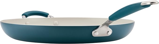 Rachael Ray Cucina Ceramic Nonstick Frying Pan/Skillet, Dishwasher Safe, 14 Inch Open Fry Pan - Marine Blue