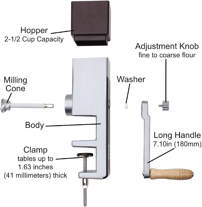 Kitchen Crop Grain Mill Wheat Flour Grinder, Stainless Steel Metal Burrs (Hand Crank Grain Mill)