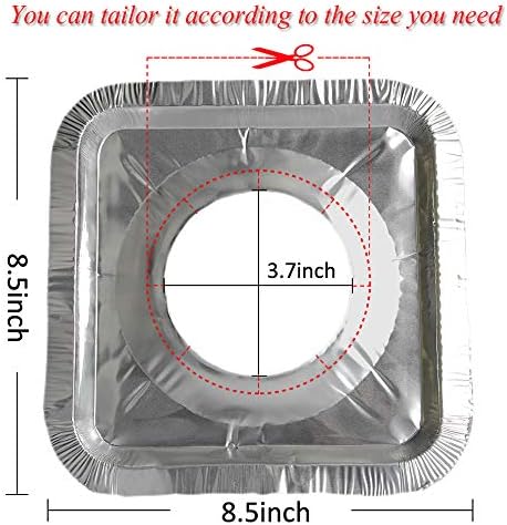 100 Pack Aluminum Foil Square Stove Burner Covers Disposable Heavy Thick Quality Bib Liners Drip Pans Gas Range Top Protectors 8.5”