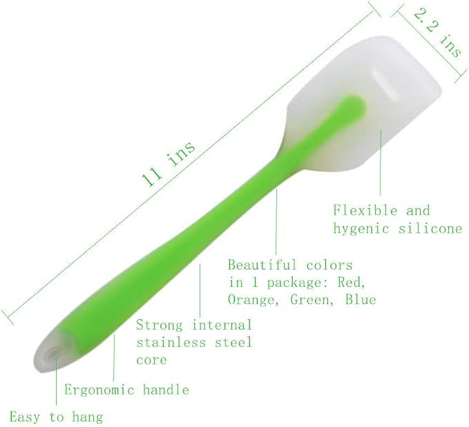 HiramWare Silicone Spatula Set of 4 - Heat Resistant Flexible Spatula 450F with Stainless Steel Core - Food Grade Premium Good Grip Kitchen Utensils - Seamless, Heavy Duty, BPA Free, Dishwasher Safe