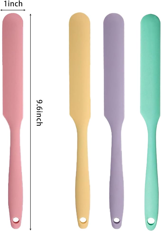 4 Pcs Silicone Jar Spatula Long Handle Kitchen Spatulas for Mixing, Scraping, and Spreading,Ideal for Jars, Baking, Cake Icing, Cream, Butter, and Batter Kitchen Tool (Purple, Pink, Green, Yellow)