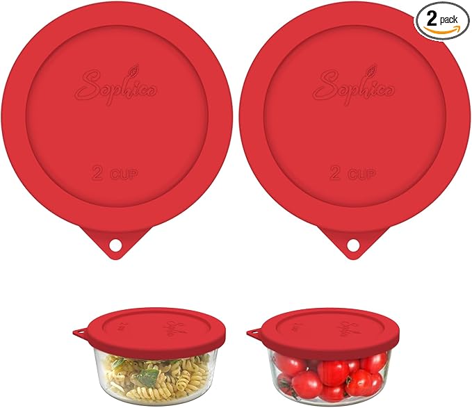 SOPHICO 2 Cup Silicone Lids Replacement for Pyrex & Anchor Hocking 7200-PC | Food Grade Silicone, Leakproof、Airtight Lids, Dishwasher Microwave Safe