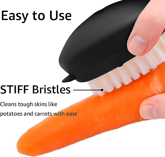 2-Pack Produce Brush for Potatoes, Carrots and Roots, Black | Firm and soft bristles for potatoes, carrots, roots, fruits, greens