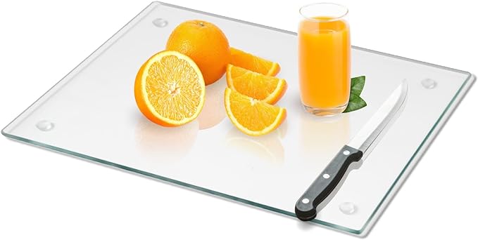 Mymonfif Tempered Glass Cutting Board for Kitchen, Clear Glass Board for Countertop, Heat Resistant, with Non-Slip Feet, 12x16" 1Pcs