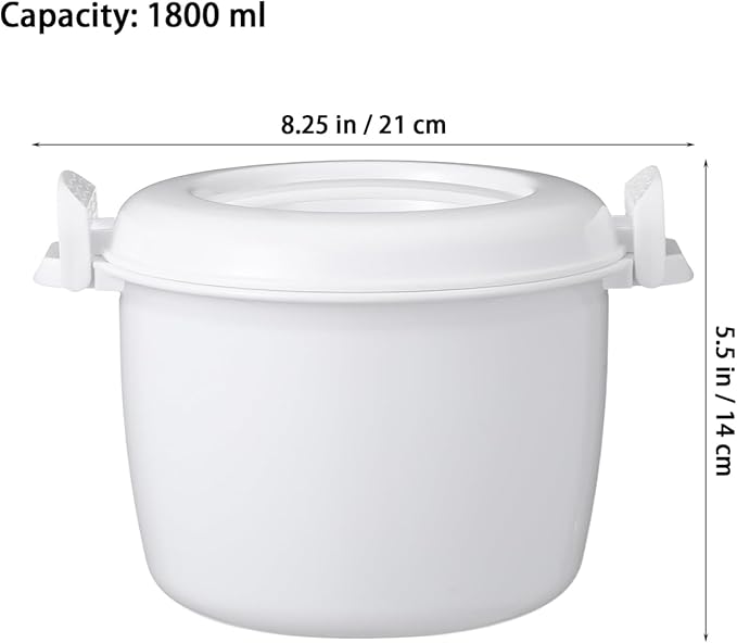 SHERCHPRY 1.8L Microwave Rice Cooker with Lid, 1 Cup Capacity | Rice Cooker for Microwave, Microwavable Steamer for Pasta and Vegetables, Compact Cooking Container for Small Kitchens