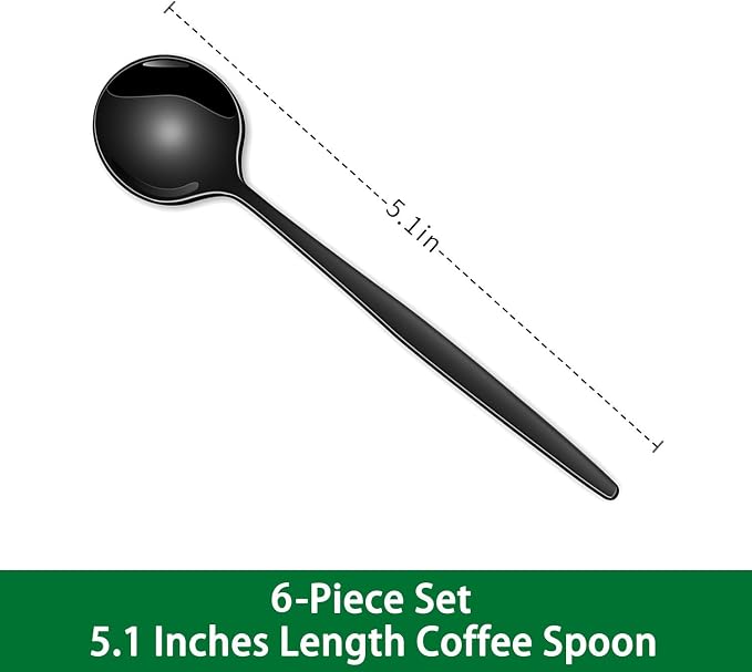 5.1 Inch Coffee & Tea Spoons,6-Piece Black Stainless Steel Dessert Spoons For Cafe,Black Espresso Spoon,Cute Small Demitasse Spoon