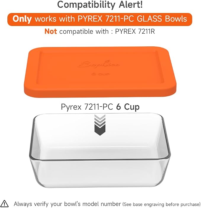 Sophico 6 Cup Rectangle Silicone Airtight Replacement Lid for Pyrex 7211-PC | Food Grade Silicone, Leakproof、Airtight Lids, Dishwasher Microwave Safe(4 pack)