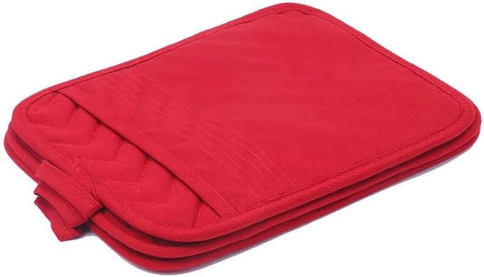 Anyi Pot Holders for Kitchen Heat Resistant, Cotton Hot Pads for Counter Table, Red Kitchen Pot Holders with Pocket