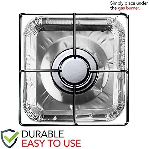 Disposable Gas Burner Liners (50 Pack) Aluminum Foil Square Gas Stove Burner Covers - 8.5 Inch Gas Range Protector, Stove Top Covers for Gas Burners, Foil Liners to Catch Oil, Grease, and Food Spills