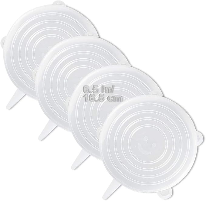 LELE LIFE 4 Pack Same Size Silicone Stretch Lids, Thicker Reusable Sturdy Silicone Container Cover, Expandable Food Storage Covers, Dishwasher and Freezer Safe, 6.5in(16.5cm)