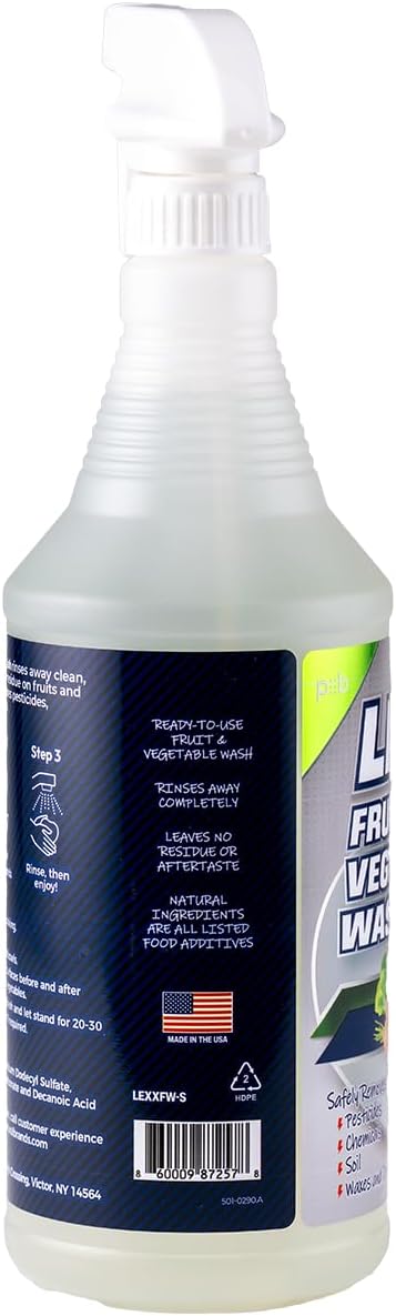 LEXX® Fruit & Vegetable Wash Spray, Removes Pesticides & Wax, 32 oz | Citric acid based rinse for produce, leafy greens, berries and root crops. Food safe, no aftertaste, no residue. Made in USA.