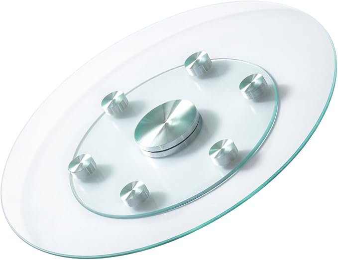 VEVOR 24 in Glass Lazy Susan Turntable, Tempered Glass Dining Table Centerpiece with 6 Rotating Wheels, 360° Smooth and Silent Spin Tabletop Rotating Tray, for Family Gatherings, Banquets & Weddings