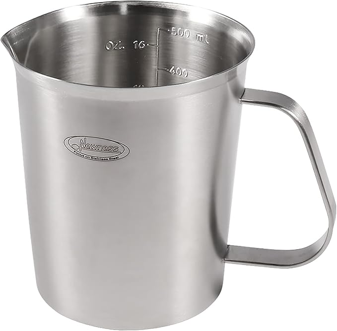 Newness Stainless Steel Measuring Cup, Metal Measuring Cup with Handle (Upgraded, 3 Marking Including Cup/ML/Ounce Scale), 16 Ounces (0.5 Liter, 2 Cup)