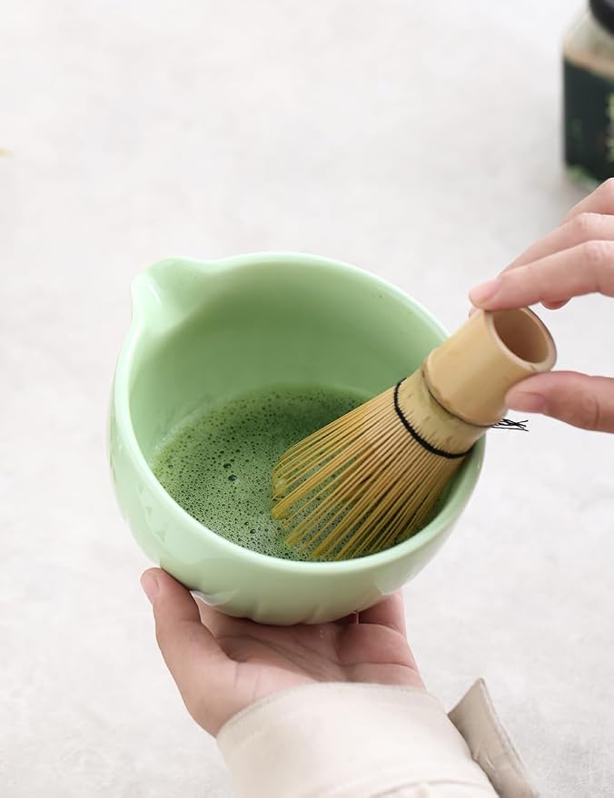 TANG PIN Matcha Set - Match Bowl and Whisk, 15 OZ Matcha Whisk Set | Matcha Scoop | Matcha Whisk Stand (Chasen Holder) - 5pc Perfect Matcha Kit for Matcha Tea Ceremony (Green)