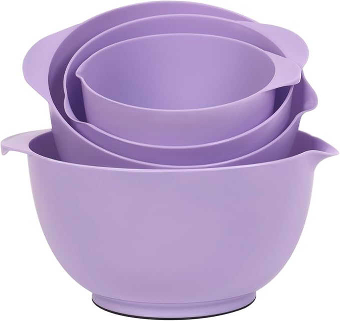 BoxedHome Nesting Plastic Mixing Bowl Set, 4 Piece Mixing Bowl Set with Pour Spouts, Size 1.7, 2.5, 3.5 and 4.5qt, for Prepping, Mixing, Baking, Cooking(2023 New Version, Purple) | 4.5/3.5/2.5/1.7 quarts,Non-slip Base Large Nesting Bowl with Pour Spout...