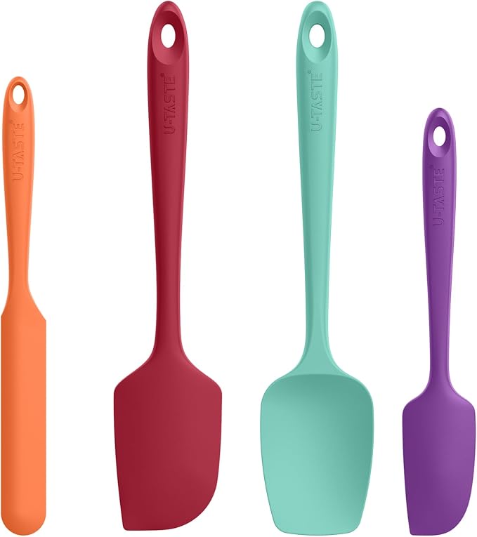 U-Taste Silicone Spatula Set 600°F High Heat Resistant, 4-Pcs, Multicolor | Food Grade Hot-Proof Seamless Rubber Scraper, Kitchen Flexible Silicon Cooking Utensil Set, Diswasher Safe Baking Supplies