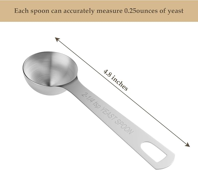2PCS Yeast Measuring Spoon(2-1/4tsp, 2.25tsp, 0.25oz) | High Precision, Durable Stainless Steel, ‌Rust-Free, Dishwasher-Safe, Easy-Read Marking