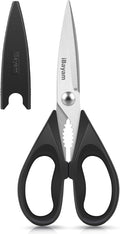 iBayam All Purpose Kitchen Shears with Protective Sheath, Black, 8.7 inch | Durable Stainless Steel Scissors, Dishwasher Safe, Soft Grip Comfort Handle, Built-In Bottle Opener