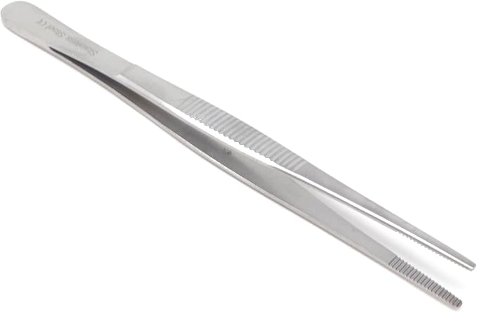 Professional Culinary Stainless Steel Precision Tongs with Serrated Tips, Plating/Food Presentation Detailing Serving Tongs, Chef's Kitchen Tweezer Tongs - Ultra Non-Slip Grip (8 Inch)