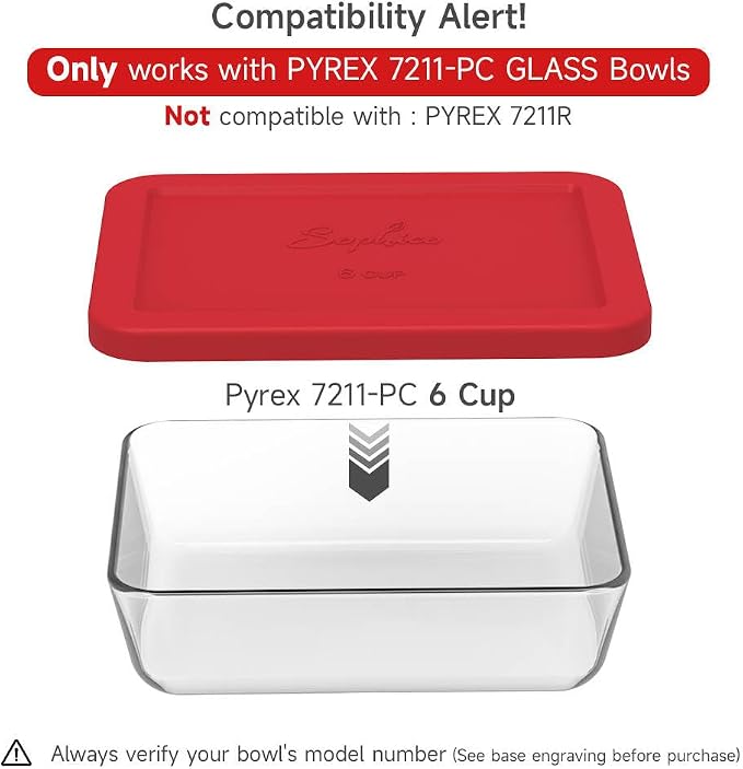 Sophico 6 Cup Rectangle Silicone Airtight Replacement Lid for Pyrex 7211-PC | Food Grade Silicone, Leakproof、Airtight Lids, Dishwasher Microwave Safe(4 pack)