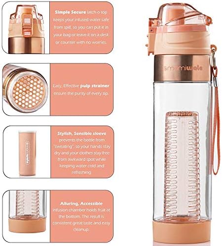 MAMI WATA Fruit Infuser Water Bottle – 24 oz BPA-Free Tritan Fruit Infused Plastic Water Bottle for Women Recipes eBook & Insulating Sleeve & Gift Box