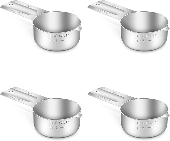 4PCS 1/4CUP(60ml, 2oz) Measuring Cup, 18/8 Stainless Steel Measure Scoop | High Precision, Food-Grade 304 SS, ‌Rust-Free, Dishwasher-Safe, Easy-Read Markings, Multi-Purpose, Sturdy & Durable