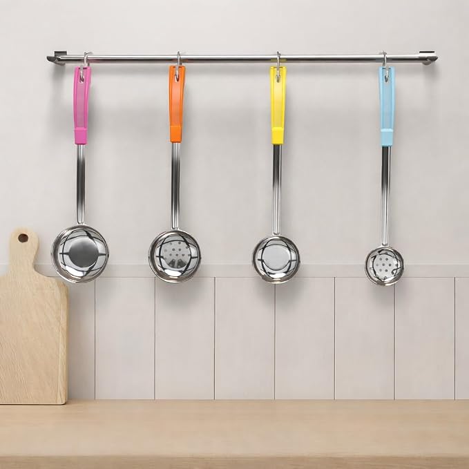 Portion Control Serving Spoons, 8 Piece Set | Restaurant Measuring Serving Ladle Utensils, Includes 2, 4, 6, 8 oz Solid & Perforated Scoops, 14-1/4" Long