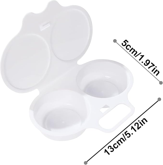 2-Cavity Nonstick Microwave Egg Poacher with Lid -White Plastic Egg Cooker for Perfect Poached Eggs