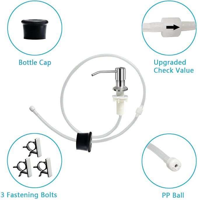 Soap Dispenser for Kitchen Sink, Brushed Nickel Countertop Soap Dispenser Pump, 47" Silicone Extension Tube Connect to The Soap Bottle Directly, Say Goodbye to Frequent Refills (Brushed Nickel)
