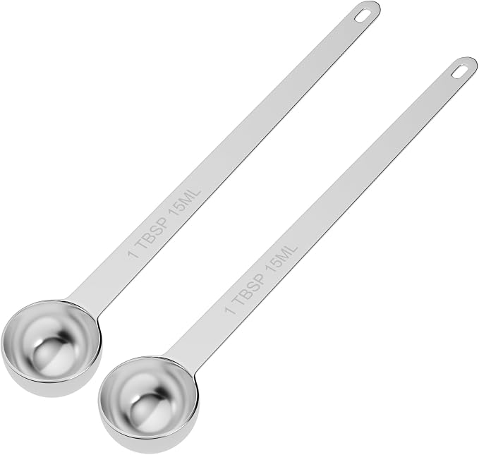 2PCS 1TBSP(15ml) Extra Long Handle Measuring Spoon, 18/8 Stainless Steel | Food-Grade SS 304, Accurate, BPA-Free, Dishwasher Safe, Engraved Marking, Kitchen Essential