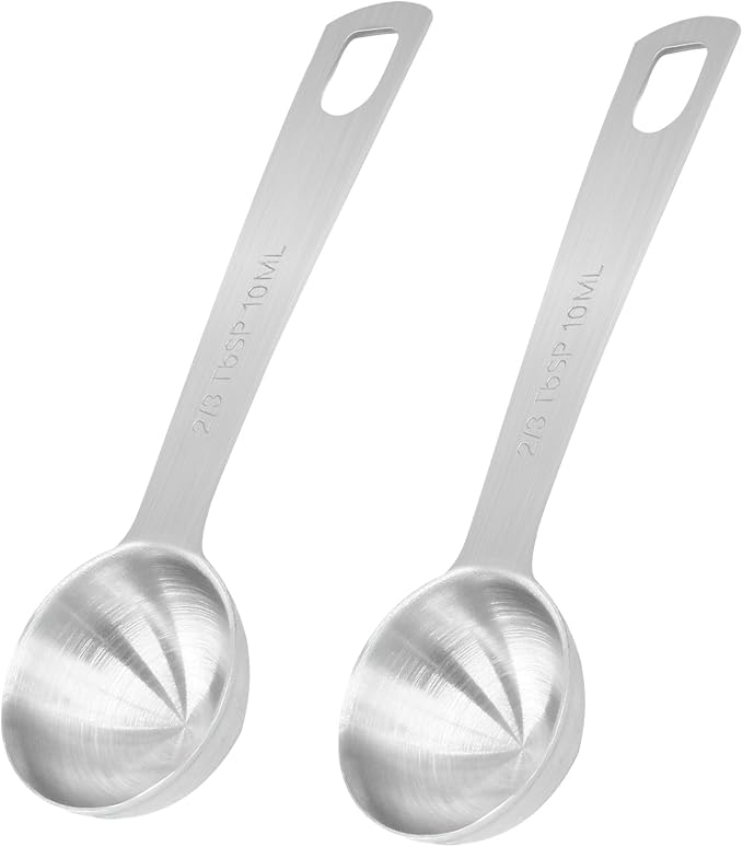 2Pcs Stainless Steel Measuring Spoons, 2/3 Tbsp | 2 Tsp | 10 mL | 10 cc, Metal Single Measuring Spoon, For Coffee Powder, Grains & Loose Tea