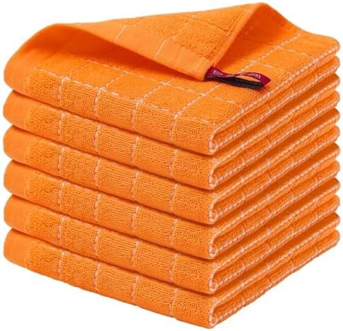 Homaxy 100% Cotton Terry Kitchen Dish Cloths, 6 Pack, Orange | Ultra Soft and Absorbent, Suitable for Drying and Washing Dishes