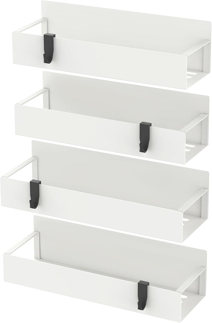 Metal Magnetic Spice Rack for Refrigerator Cream White, 4 Pack | Magnetic Shelves Heavy Duty for Fridge in Kitchen, Seasoning Storage Organizer, For Oven Washer and Dryer, For Heavier Items