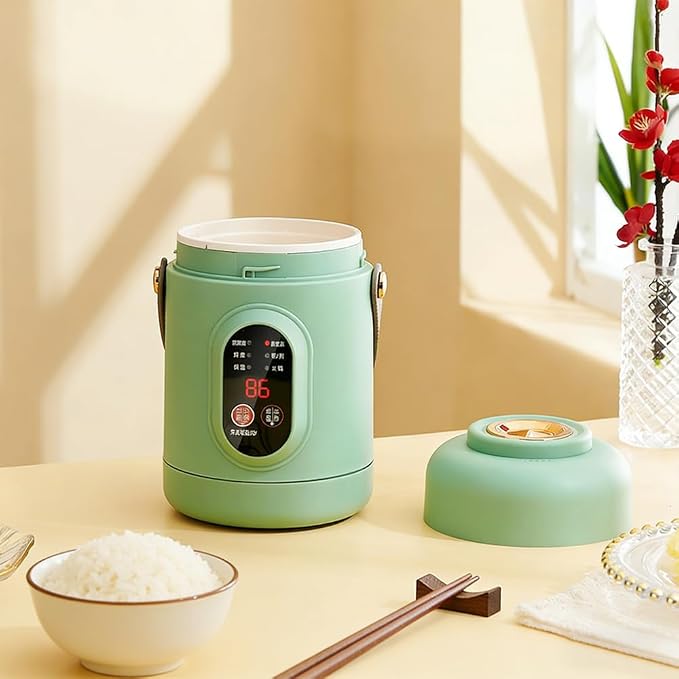 Rice Cooker Small, 500W Rice Maker, 12 Hours Timer Delay & Keep Warm Function, Mini Electric Pot, 800ML Mini Rice Cooker for Travel, Camping, Office (US Plug 110V), Green