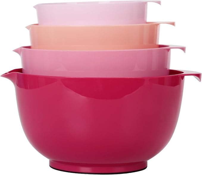 BoxedHome Classic Mixing Bowls Set of 4, BPA Free Plastic, Microwave Safe | 4.5, 3.5, 2.5 and 1.7 QT, Non-slip Base Large Non-toxic Nesting Bowl with Pour Spout, Dishwasher Safe, for Prep, Cooking