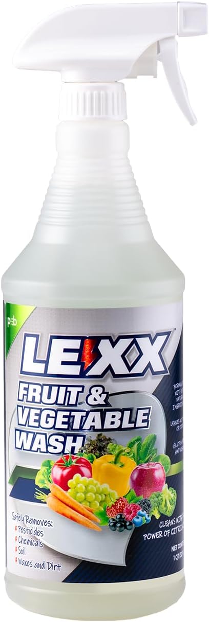 LEXX® Fruit & Vegetable Wash Spray, Removes Pesticides & Wax, 32 oz | Citric acid based rinse for produce, leafy greens, berries and root crops. Food safe, no aftertaste, no residue. Made in USA.
