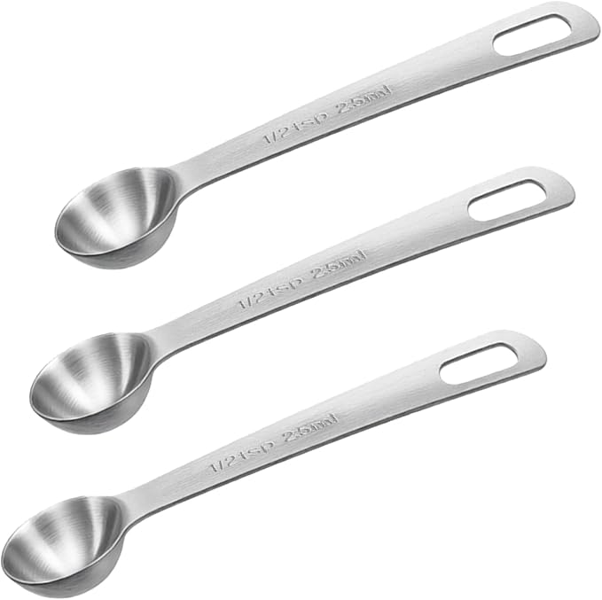 3 Pcs 2.5ml/ 1/2 Tsp Short Handle Scoops – Stainless Steel Measuring Spoons for Baking, Liquid Ingredients & Tea, Soup & Kitchen Cooking