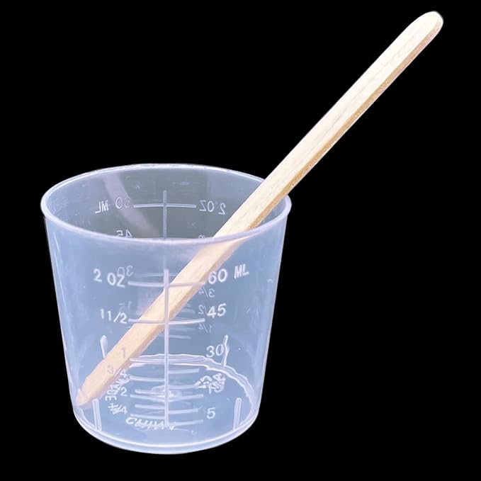 30 Pcs Plastic Graduated Cups, 60ml/2oz Clear Scale Cups | Transparent Experiment Measuring Cup with 50 Pcs Wooden Stirring Sticks for Epoxy, Resin, Stain, Mixing Paint