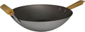 IMUSA 14 Inch Carbon Steel Wok with Wood Handles for Noodles | Natural Nonstick Surface, Cool Touch and Helper Handles, Lightweight Flat Base, Ideal for Stir-Frying and Asian Dishes